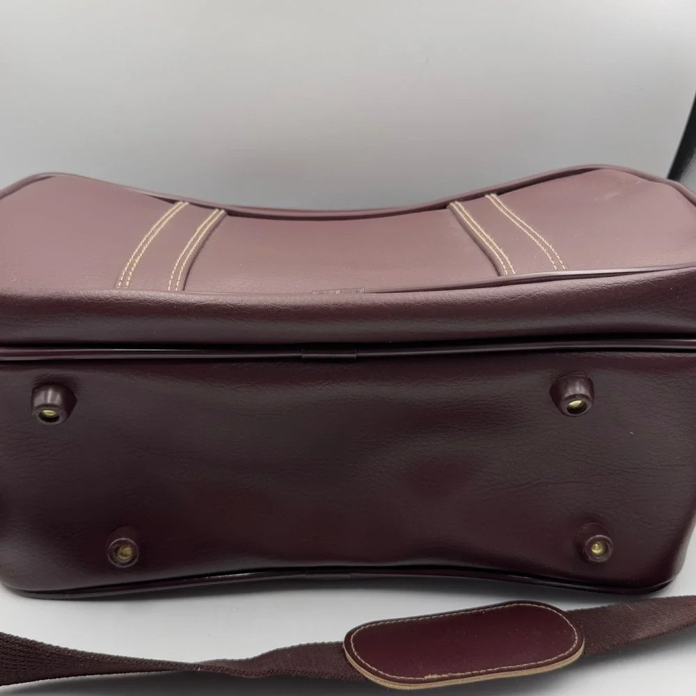 Vintage Burgundy Faux Leather Traveling Bag Messenger Made in Taiwan ROC